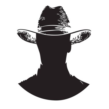Male head with a hat on his head. Vector illustration. clipart