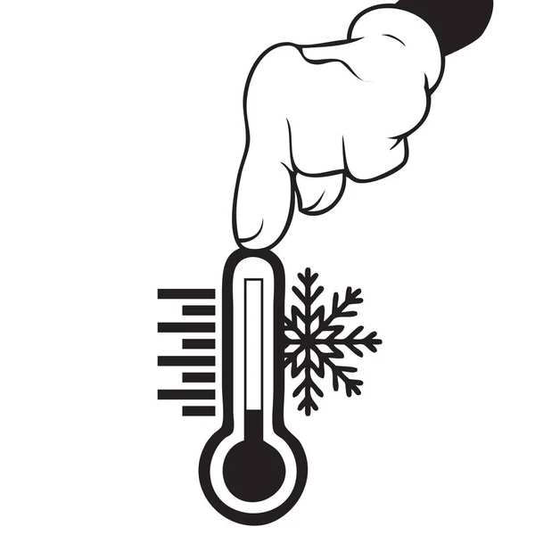 Finger Points Thermometer Low Temperature Winter — Stock Vector