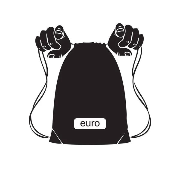 Mãos Apertam Laços Saco Com Euro Ilustração Vetorial —  Vetores de Stock