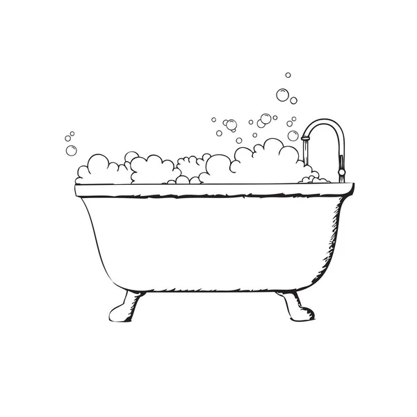 Classic Bathtub Filled Soap Bubbles Vector Illustration — Stock Vector