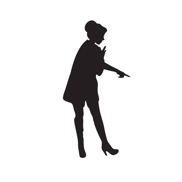 Silhouette Female Figure Pointing Her Finger Floor — Stock Vector
