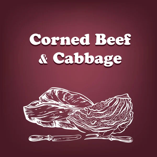 Traditionele Schotel Uit Ierland Corned Beef Cabbage — Stockvector