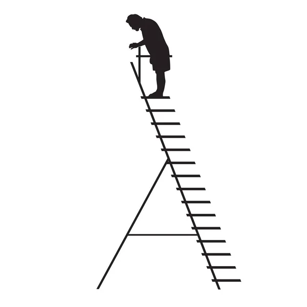 Een Wetenschapper Een Hoge Ladder Kijkt Naar Beneden Vectorillustratie — Stockvector