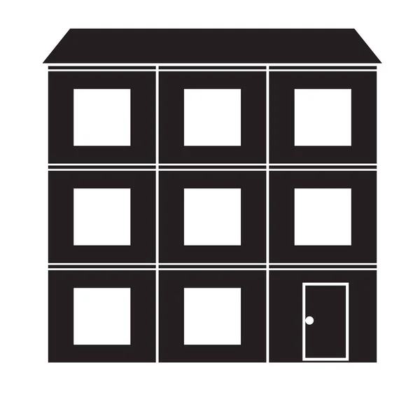 Силуэт Блочного Трехэтажного Дома Окнами Вдоль Фасада Входной Дверью — стоковый вектор