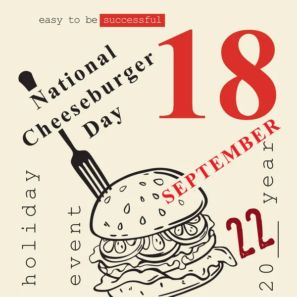 Calendar Event Celebrated September National Cheeseburger Day — Stock Vector