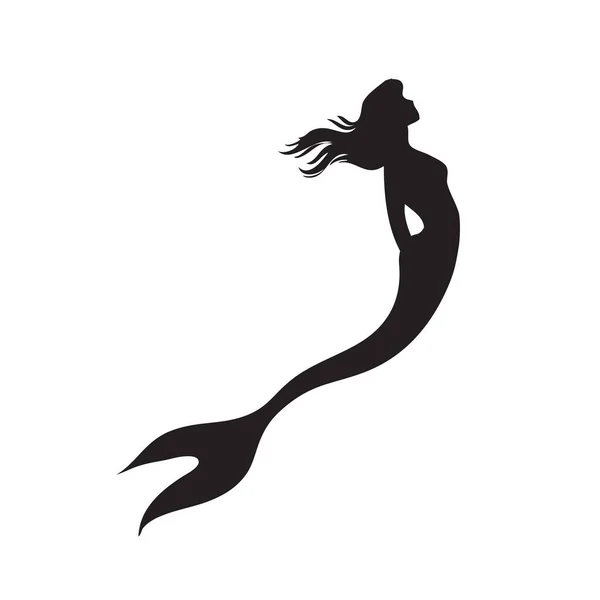 Mermaid Silhouette Isolated White Background Vector Illustration — Stock Vector