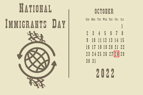 Calendar Page Calendar Grid Dates Holiday Event National Immigrants Day — Stock Vector