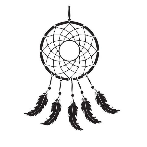 Ritual Instrument Consisting Interlacing Threads Hoop Bird Feathers Dream Catcher — Stock Vector