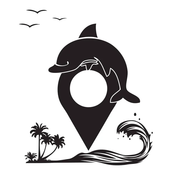 イルカの生息地の地図のポインタ ベクターイラスト — ストックベクタ