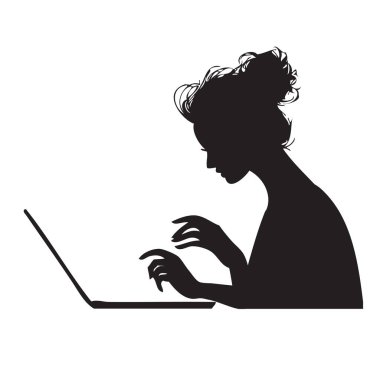 Bir gazete köşe yazarı bir bilgisayarda çalışır. Vektör illüstrasyonu
