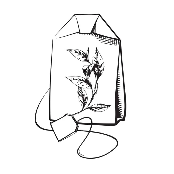 Τυπική Τσάντα Τσαγιού Πινακίδα Μια Κλωστή Εικονογράφηση Διανύσματος — Διανυσματικό Αρχείο