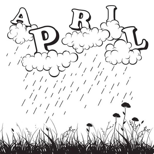 春のベクトルイラスト芝生の上の小さな雲から4月の雨 — ストックベクタ