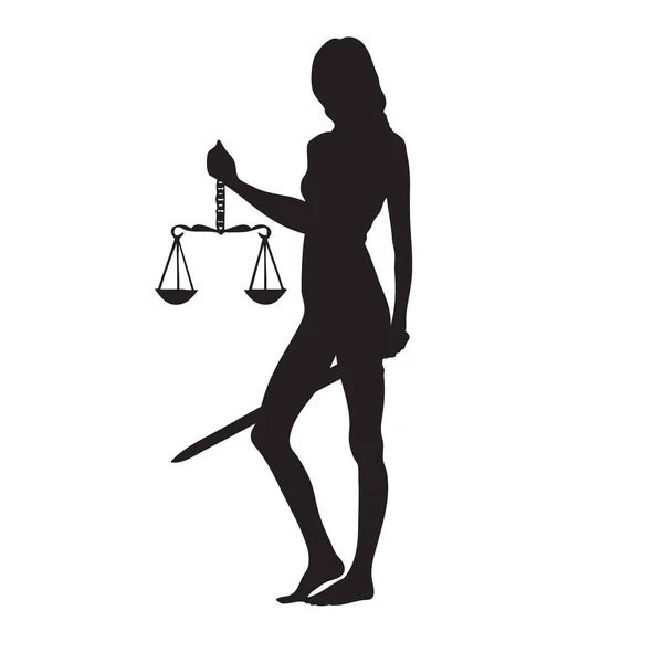 正義と剣のスケールを持つ正義の女性のシンボル — ストックベクタ