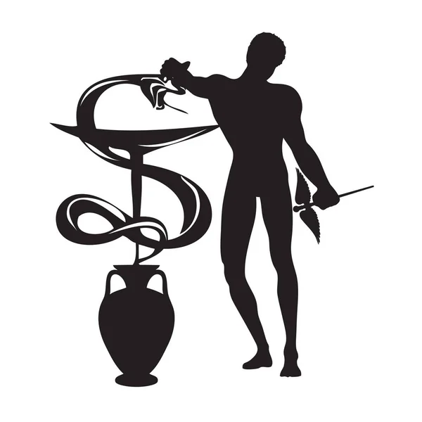 Бог Медицины Атрибутами Символами Лечения Векторная Иллюстрация — стоковый вектор