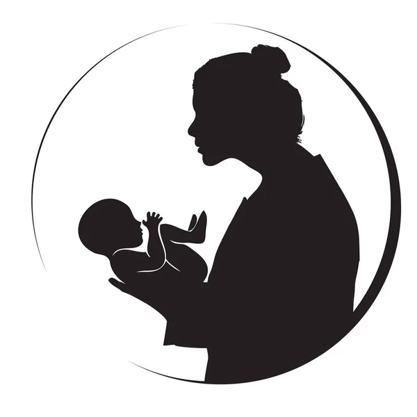 Symbol För Kvinnlig Barnmorska Med Nyfödd Famnen Vektorillustration — Stock vektor