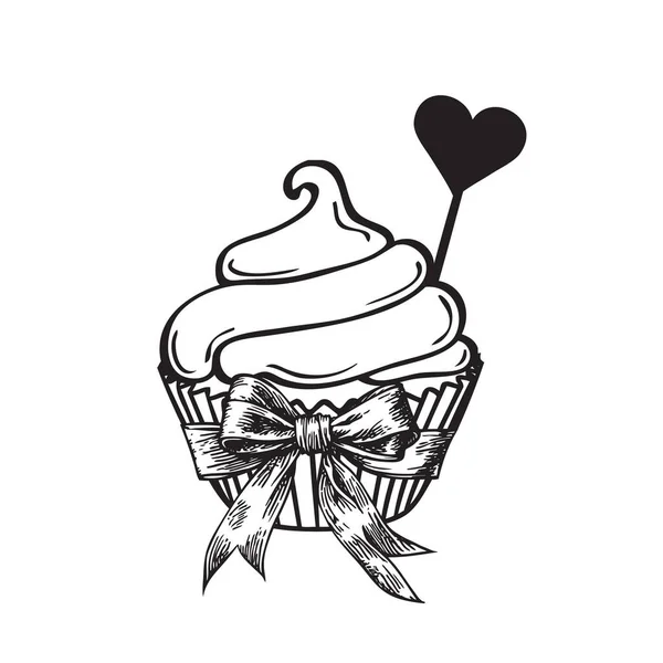 Cupcake Attaché Avec Ruban Cadeau Préparé Cadeau — Image vectorielle