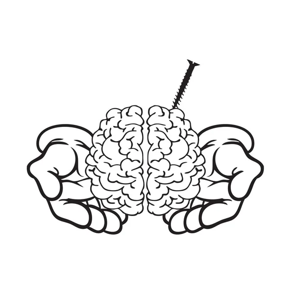 Cerveau Humain Endommagé Avec Une Vis Vissée Dedans Allégorie Problème — Image vectorielle