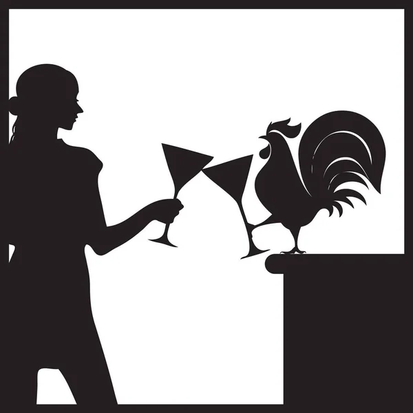 鶏と一緒に飲む珍しいイベント ベクターイラスト — ストックベクタ