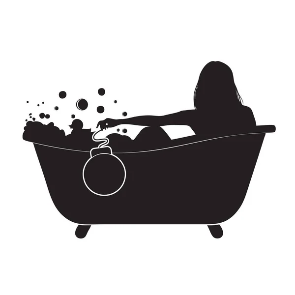 Menina Está Banho Com Espuma Nas Mãos Bath Bomb — Vetor de Stock