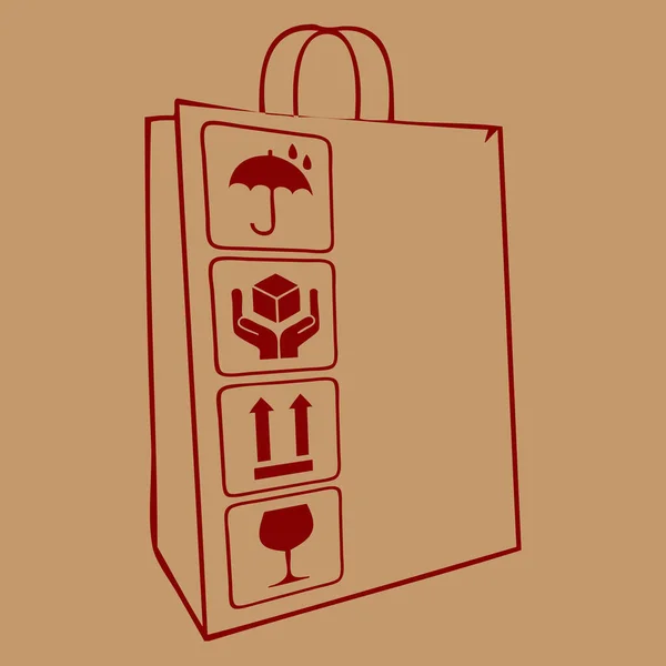 Brown Bag Ecologico Con Simboli Avvertimento — Vettoriale Stock