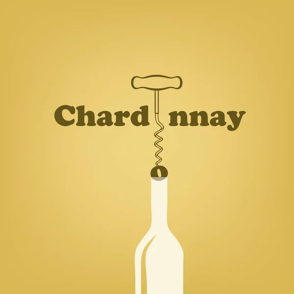 Creative Poster Chardonnay Corkscrew Bottle Wine — Stock Vector