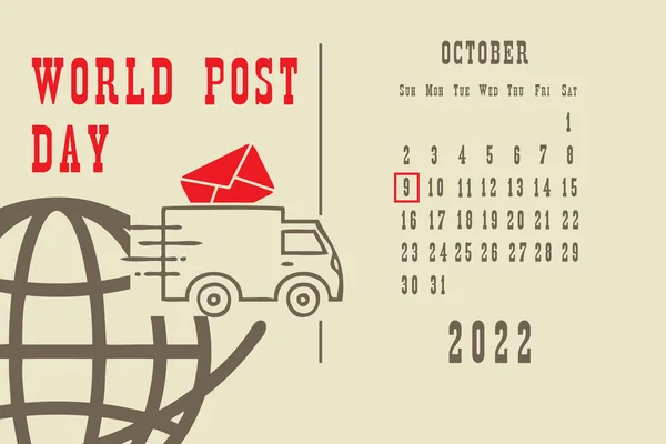 Сторінка Календаря Календарною Сіткою Датами Свята Всесвітній День Пошти — стоковий вектор