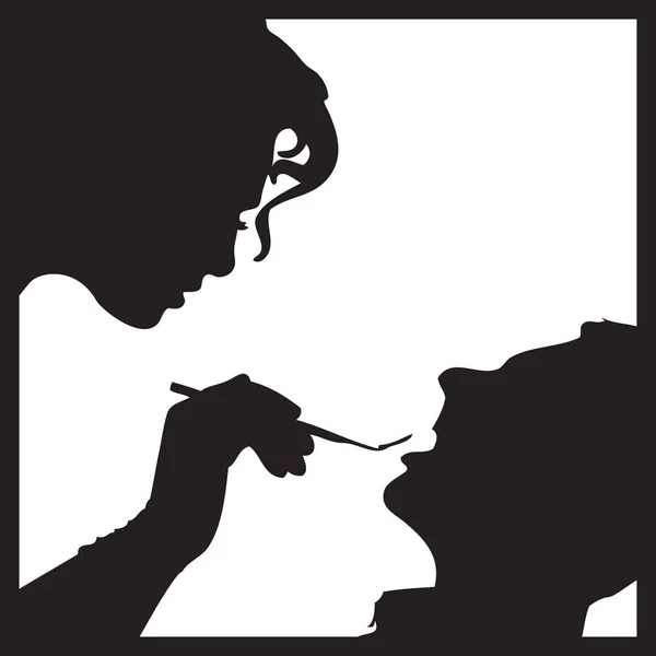 女牙医检查一名男病人 说明病媒 — 图库矢量图片