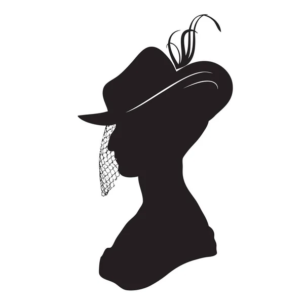 Profil Silhouette Visage Une Vieille Femme Ménage Dans Chapeau Rétro — Image vectorielle