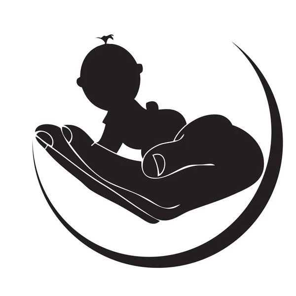 Main Humaine Tient Enfant Symbolise Les Soins Pour Bébé — Image vectorielle
