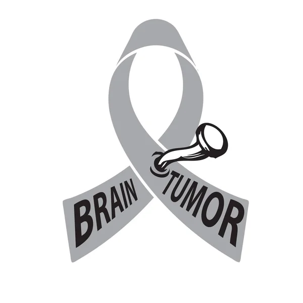 Brain Tumor Symbol Gray Ribbon Vector Illustration — Stock Vector