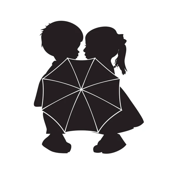 Αγόρι Και Κορίτσι Κρύβουν Φιλί Τους Πίσω Από Μια Ομπρέλα — Διανυσματικό Αρχείο