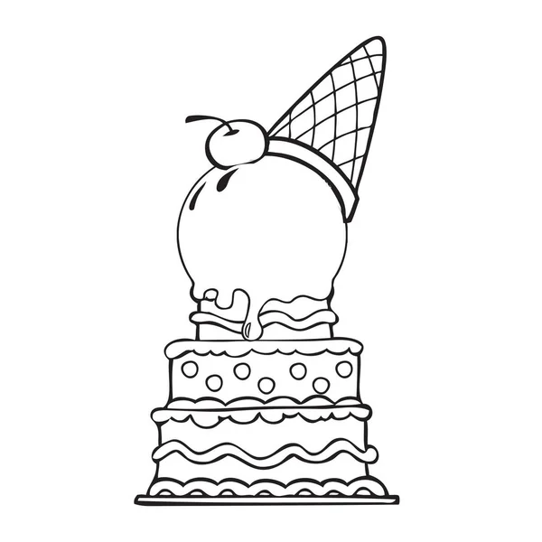 Gâteau Crème Glacée Plusieurs Niveaux Avec Décoration Créative — Image vectorielle