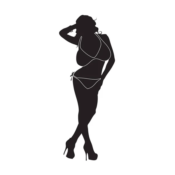 Silhouette Une Fille Bikini Illustration Vectorielle — Image vectorielle