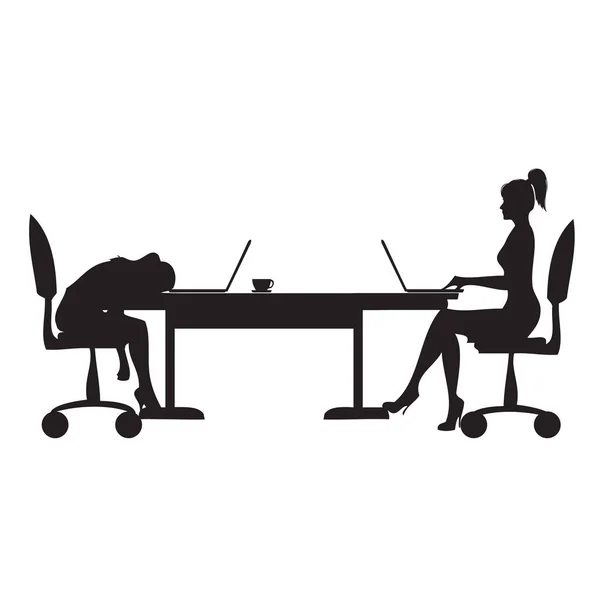 Bilgisayarlı Bir Masada Iki Işkolik Ofis Çalışanı — Stok Vektör
