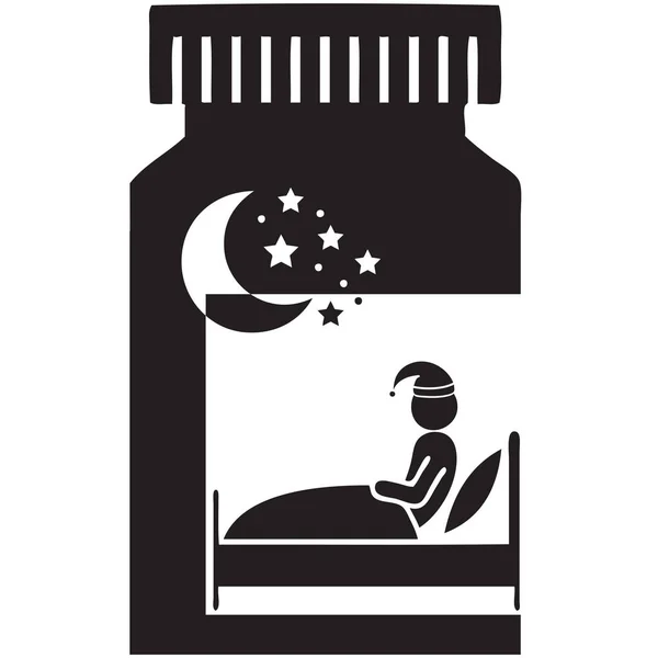 Anxiety Insomnia Medication Bottle Sleepy Person Bed — Stock Vector