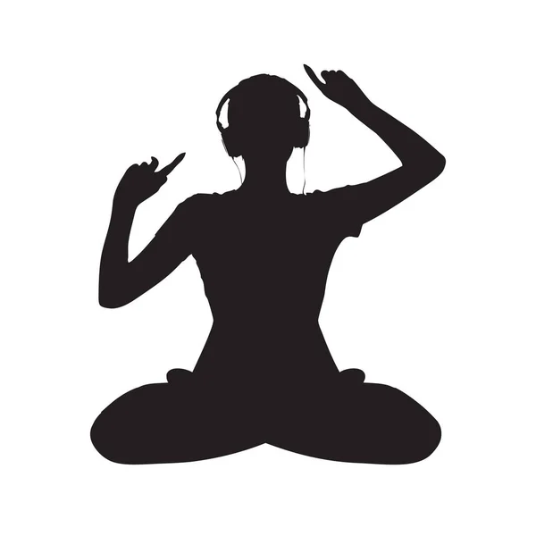 Menina Fones Ouvido Ouve Música Medita — Vetor de Stock