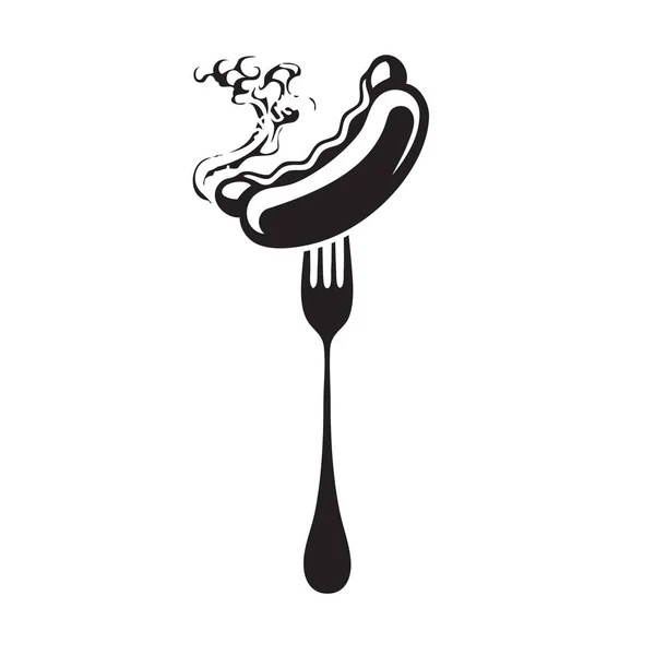 叉子上有烟的热狗 — 图库矢量图片