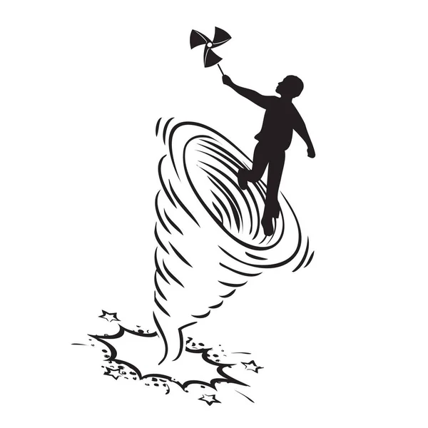 風に乗る 紙のプロペラと風の流れの子供 — ストックベクタ