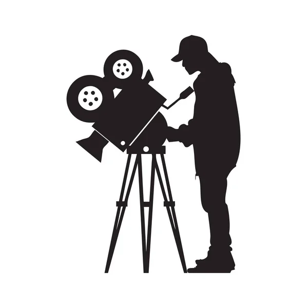 Кинооператор Классической Кинокамерой — стоковый вектор