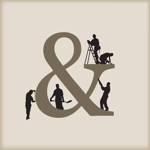 Vektorillustration Der Konstruktion Des Ampersand Symbols Mit Menschen Aus Arbeitenden — Stockvektor
