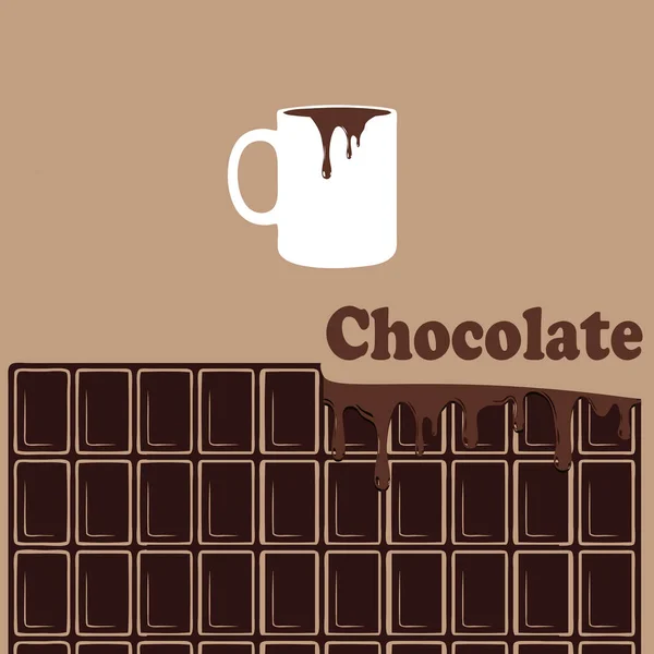 Zoete Delicatesse Poster Met Chocoladereep Warme Chocolademelk Een Kopje — Stockvector