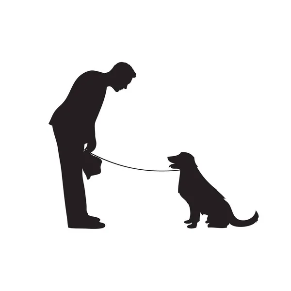 狗的主人与他的宠物交流 — 图库矢量图片