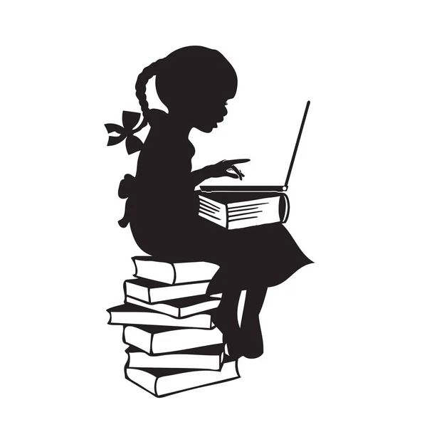 Das Kind Das Den Büchern Sitzt Lernt Moderne Lerntechnologien Indem — Stockvektor