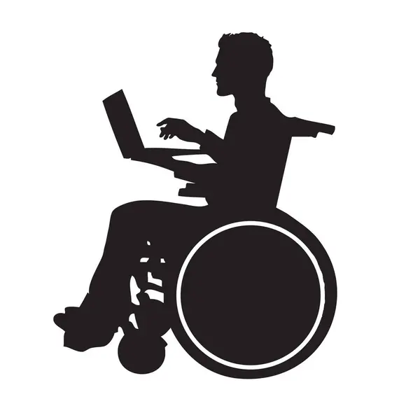 Homem Com Deficiência Uma Cadeira Rodas Trabalhando Laptop Ilustração De Stock