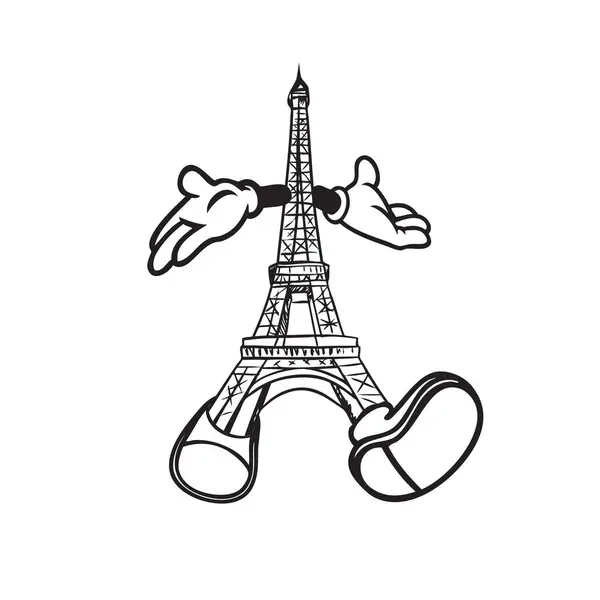 Torre Eiffel Com Braços Pernas Caminha Passeio Ilustração De Bancos De Imagens