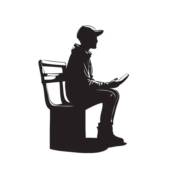 Человек Мобильным Телефоном Скамейке Запасных Стоковая Иллюстрация
