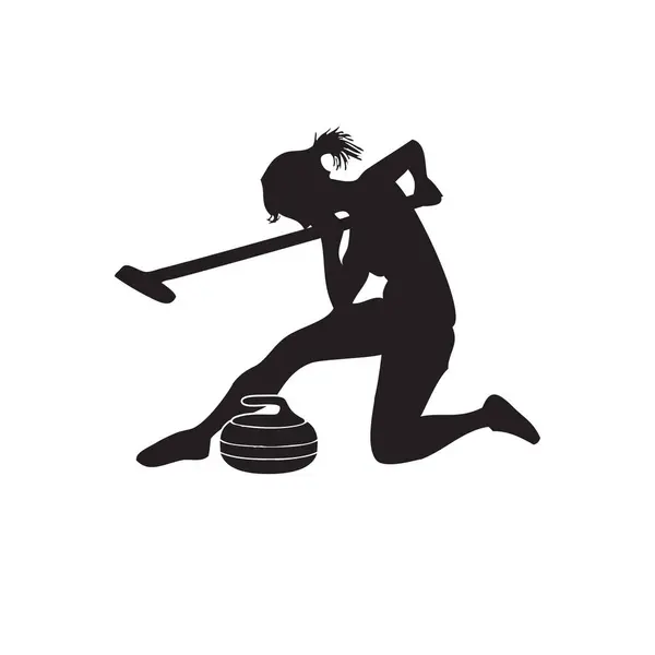 Urheilija Leikkii Curlingia Inventaarion Kanssa Vektoriesimerkki — vektorikuva