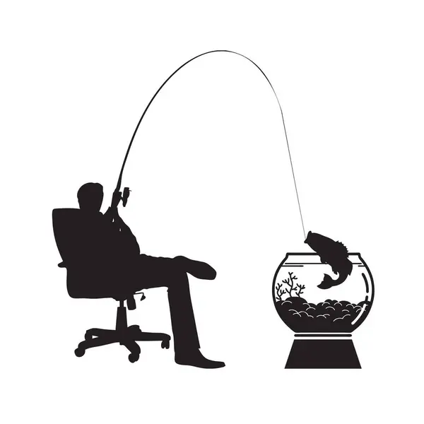 Офісний Працівник Ловить Рибу Круглому Акваріумі Ліцензійні Стокові Ілюстрації