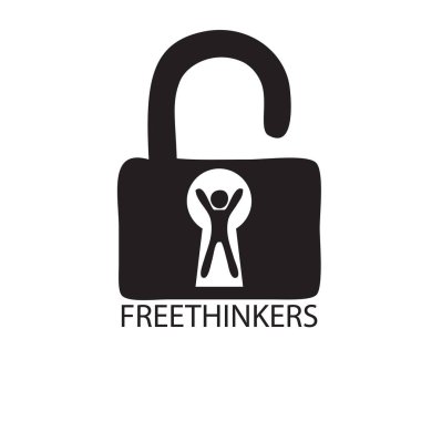Freethinking giving jubilation to freethinkers in the symbol of an open padlock clipart