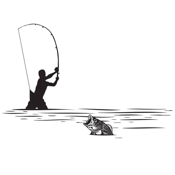 アークワードフィッシングの冒険 漁師は彼のズボンに自分自身を捕まえ 魚は水から探します ベクターグラフィックス